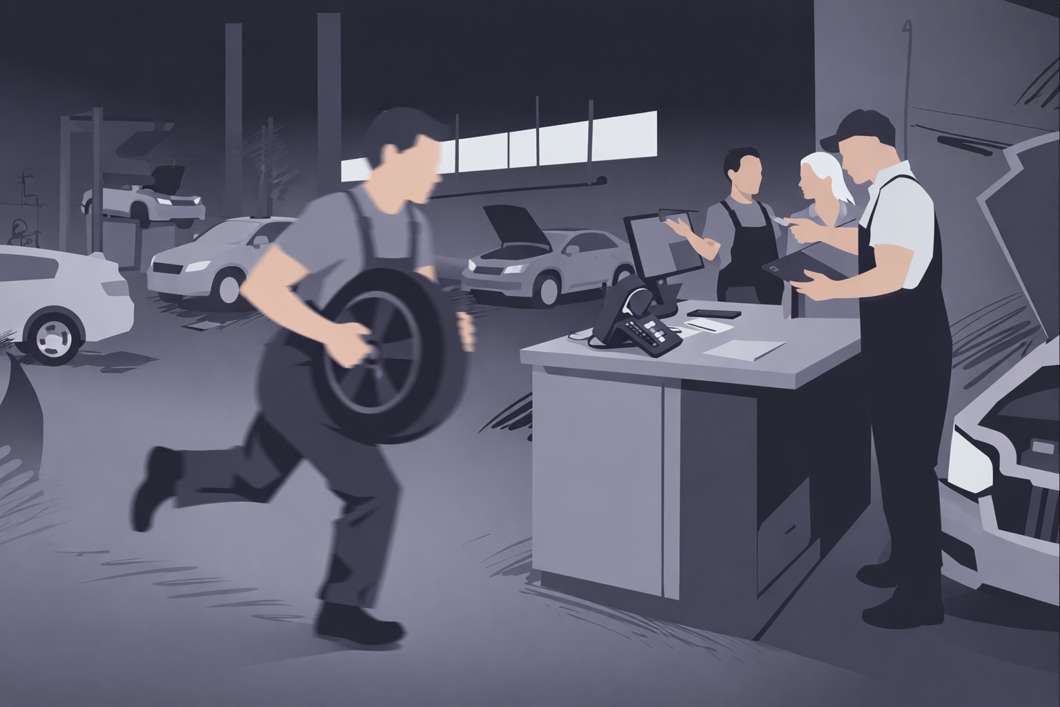 Service counter at an independent auto repair shop