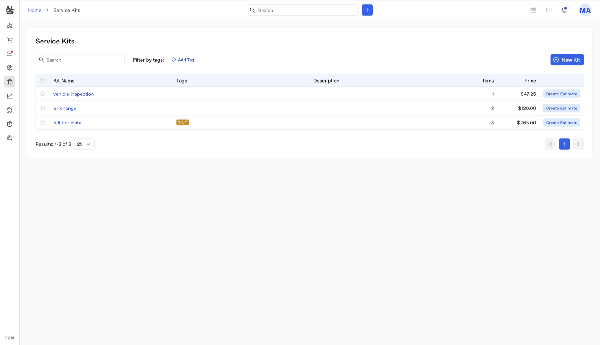 Service kits library — pre-built packages