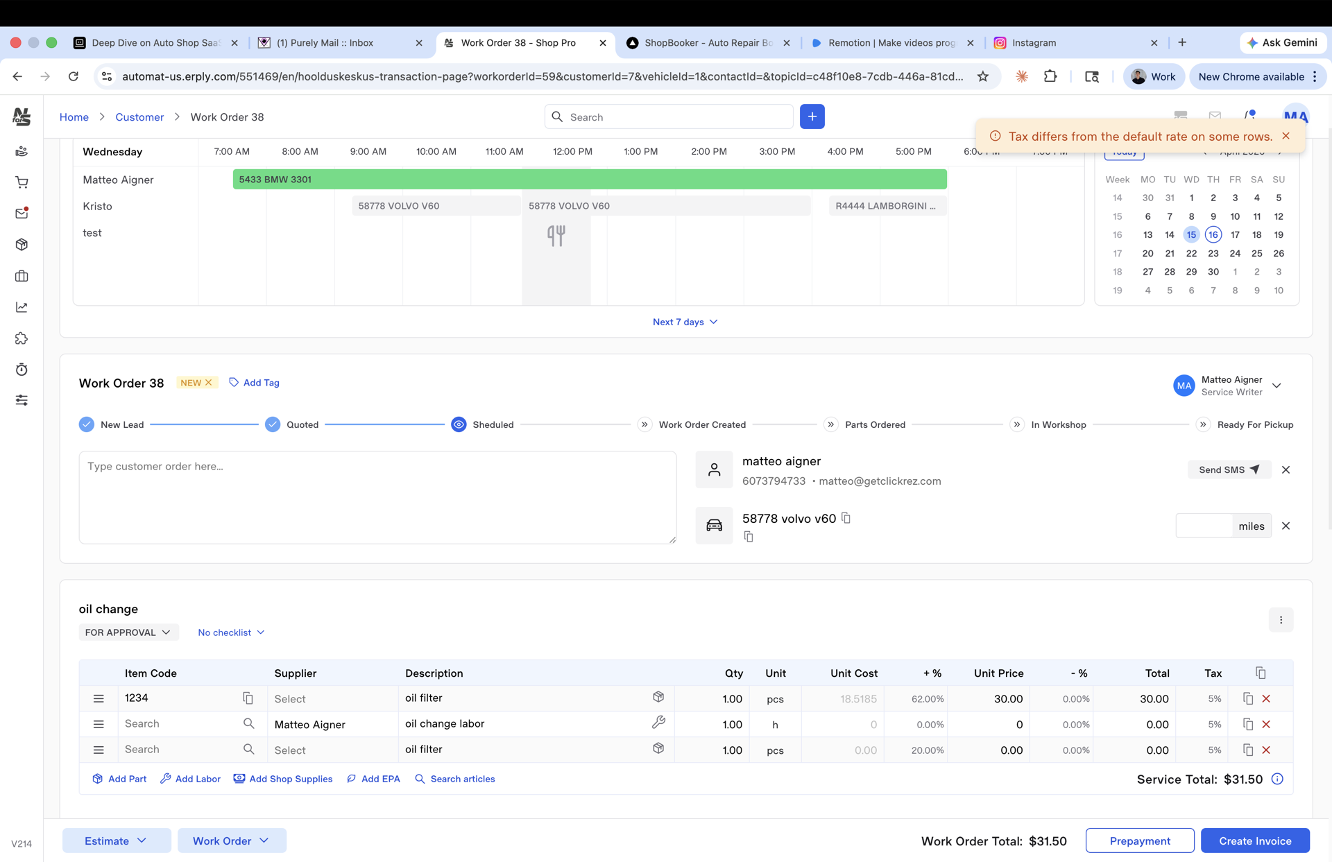 Work Order with line items, suppliers, approval status